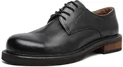 ARSUGMZ Big Toe Leather Shoes Men's Genuine Leather Thick Sole Derby Shoes Men's Casual Leather Shoes Cow Leather Shoes Wedding Shoes(Black,40)