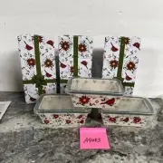 3 Temptations 14oz. Mini Loaf Pans RARE W/ Lids CARDINAL GREEN RED POINSETTIA