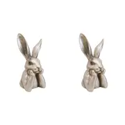 2x LVD Polyresin Sculpture Hare Contemplating Figurine Home Decor Gold Small