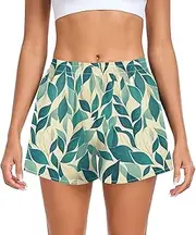 [FRODOTGV] Green Leaves Women's Athletic Shorts Elastic Waisted Sport Shorts for Soccer Teenis Exercise Indoor S