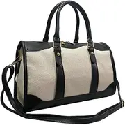 [Augbunny] Canvas Meet Leather Retro-Textured Handbag for Women Designer Crossbody Satchel Purse With Strap Shopping Travel Sports Gym Bag