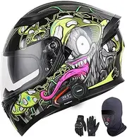 Full Face Motorbike Helmets Bluetooth for Adults/Men and Women DOT/ECE Approved Street Bike Racing Helmet with Dual Visor