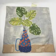 West Elm Pillow Cover Beaded Embroidered Houseplant Vase Linen Blend 18x18 NWT
