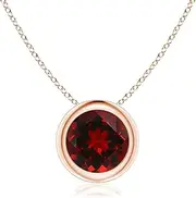 [Angara] Natural Bezel-Set Round Garnet Solitaire Pendant Necklace in Sterling Silver/14ct Solid Gold for Women | January Birthstone Jewellery for Her