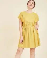 NWT ModCloth XL Compania Fantastica Ruffle Dress Goldenrod Mustard Yellow Flare
