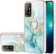 HUHI Case Compatible with Oppo A74 5G/A93 5G/A54 5G/A93S 5G, Luxury Shiny Marble IMD Slim Cover with 360 Degree Rotation Ring Holder for Oppo A74 5G (Dark Green)