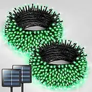 JMEXSUSS 2PCS Solar String Lights 75.5ft 8 Modes Solar Christmas Lights Waterproof for Gardens,Wedding,Party,Homes, Christmas Tree, Curtains,Outdoors(200LED-Green-2Pack)