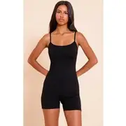Petite Black Sculpt Sleeveless Short Unitard, Black