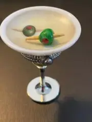 PHB MARTINI COCKTAIL GLASS w/ "OLIVE trinket" Hinged Box - RARE