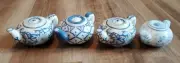 Lot of 4 Wax Candles Shaped Like Tea Pots Blue and White Home Evening Decor