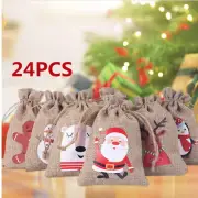 24PCS Christmas Candy Treat Bags Gift Wrapping Bag Xmas Party Drawstring Bags AU