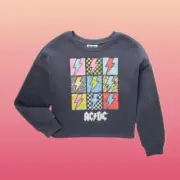 Girls Dark Gray ACDC Graphic Crewneck Sweatshirt with Long Sleeves Size 4/5