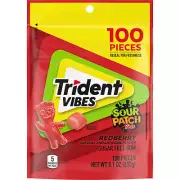 Vibes Sour Patch Kids Sugar Free Gum - Redberry, 100Pc Resealable