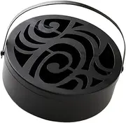 [Ciieeo] Portable Coil Incense Holder with Cover Black Storage Box Featuring Auspicious Clouds Design Practical Handle for Easy Movement Safe Home Use Elegant Hollow Out Pattern