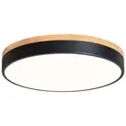 Dimmable Wood LED Ceiling Light Fixture, Black Round Low Profile Flush Mount ...
