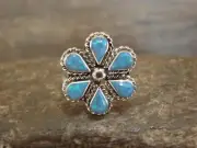 Native American Sterling Silver Blue Opal Inlay Cluster Ring - Dosedo - Size 6.5