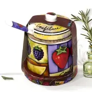 JOIE DE VIVRE Fruit Design Strawberry Cherry Jam Jelly Jar Lid Spoon MSC NEW!
