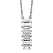Sterling Silver Cheryl M Rhodium-Plated Emerald-Cut Cz Vertical Bar 18 Inch Necklace