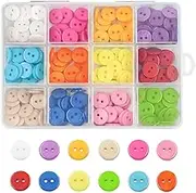 TRKETK Colourful Buttons - 240 Pcs Round Plastic Sewing Craft Buttons 15MM with 12 Colors, Storage Box (2 Holes)