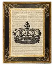 Crown #2 Art Print on Vintage Book Page Royal Home Nursery Hanging Decor Gifts