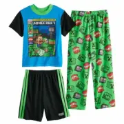 Minecraft Boy's 3-Piece Mob Creeper, Enderman, TNT Polyester Pajama Set