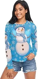 [RPLIFE] Cheerful Snowman Blue Mesh Top Long Sleeve, Womens Sheer Long Sleeve Top S-XXL