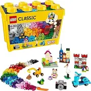 LEGO Classic Large Creative Brick Storage Box Set, Colourful Building Toy for 4+ Year Old Boys and Girls, Construction Kit with Doors, Windows, Car Wheels, and Green Baseplate, Kids Toy 10698