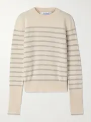 [La Ligne] La Ligne - Lean Lines Striped Cashmere Sweater - Cream - small small Cream
