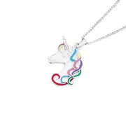 Silver Multi-colour Enamel Unicorn Head Pendant
