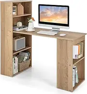 Costway Computer Desk with Bookcase, Home Office Workstation w/ 4-Tier Bookshelf & CPU Stand, Space-Saving Gaming Desk Writing Table with Hutch for Bedroom, Study Room, Office, Natural