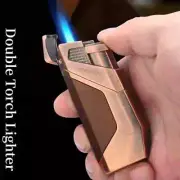 Torch Lighter Windproof Metal Cigar Lighter Punch Drill 2 Jet Flame Butane Gas