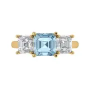 3.25 Emerald 3 stone Real Aquamarine Promise Bridal Wedding Ring 14k Yellow Gold