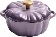 Enameled Cast Iron Dutch Oven with Lid, 1.32 qt Cute Halloween Decor Pumpkin Pot, Covered Dutch Oven Stockpot Baking Dish, Pumpkin Casserole for Fall Thanksgiving Decor, Oven & Stove Safe (Purple)