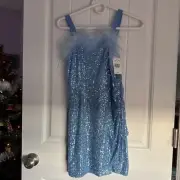 NEW NWT Speechless Girls size 14 Gorgeous Blue fur Sequin Formal Dress