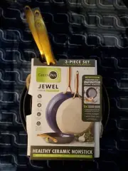 NEW Original Greenpan Jewel 3-Piece Healthy Ceramic Nonstick Skillet Set