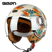Four Seasons Electric Motorcycle Helmet Beon 3/4 Open Face E-scooter Accessories Motocross Scooter Bicycle Helmets For Women Men milky white flower L