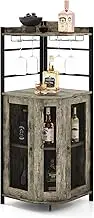 Giantex Corner Buffet Cabinet, Industrial Wine Bar Cabinet w/Glass Holder, Metal Mesh Doors & Adjustable Shelf, Liquor Buffet Cabinet Sideboard for Kitchen Dining Room Bistro (Taupe)