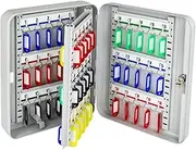 HMF 13060-07 Lockable Key Cabinet, Large Key Cabinet, 60 Hooks, 30 x 24 x 7.5 cm, Light Grey
