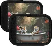 [ODAWA] Animal Bathtub Tropical Plants Luggage Handle Wraps 4 Pack, Neoprene Handbag Grip Cover Protector with Hook and Loop Suitcase Makers Covers for Travel