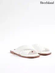 River Island White Padded Cross Strap Flat Mules (W54041) | $74