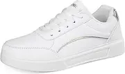 [Gikleihwy] Women’s Lace up Orthopedic Sneaker Fashion PU Leather Lightweight Walking Shoe with Arch Support Summer Ladies Slip On Comfortable Sports Trainers(Silver,9.5 US)
