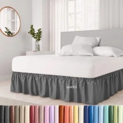 Wrap Around Dust Ruffle Bed Skirt- Easy Fit Elastic Strap Pleated Wrinkle Free