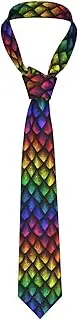 [Famame] Men's Tie Necktie Funny Novelty Colorful Rainbow Dragon Snake Scales Neckties for Men