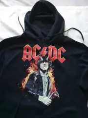 AC/DC Men Long Sleeve Hoodie Graphic Licensed Logo Pull Over Size Large
