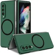 [MRRSIWEI] Compatible with Magsafe Case for Samsung Galaxy Z Fold 4, Luxury Magnetic Anti Scratch Slim with Hinge Protection Protective Cover for Galaxy Z Fold 4.Case Green