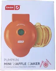 Dash Mini Waffle Maker Pumpkin Shaped Non Stick 4" Orange