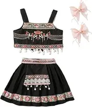 AIMALL 1PC Girl National Hanfu Suit, Two-Piece Summer Sling Skirt Set with Embroidery, Traditional Chinese Style with Modern Touch, Breathable Cotton Blend, Sizes 43-55 inches