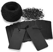 LOOMY 200 PCS Marking Tags with Safety Pins and 157 Feet Natural String to Label Your Clothes for The Garage Sale/Yard Sale/Consignment Sale/Tag SaleBlack