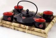 Chinese Art Decor Porcelain Teapot and Tea Cups 5 pcs Set in Wooden Gift Box