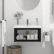Wall-Mounted Bathroom Washbasin Frame Black 59x38x31 cm Iron,Bathroom Vanity Units 5.36KG-338494